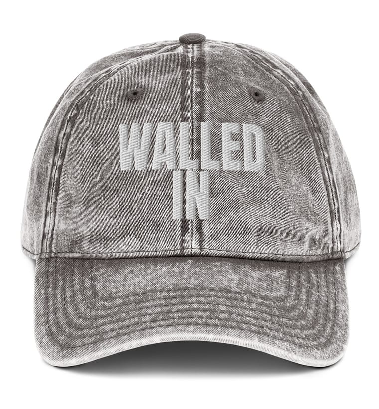 WALLED IN wordmark cap in charcoal grey, embroidered