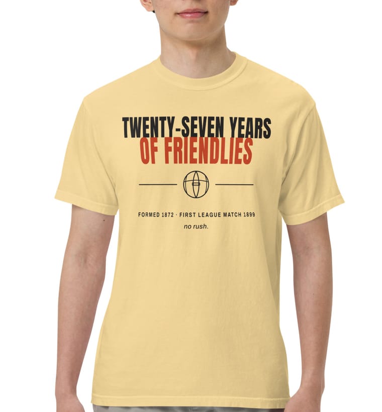 TWENTY-SEVEN FRIENDLIES tee in butter, worn